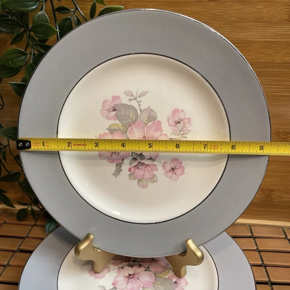 Vintage 1953 Homer Laughlin Cavalier Eggshell Dinner Plate Set CV17 Gray Floral